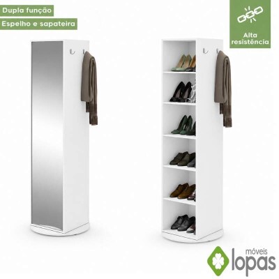 Sapateira Esthela Branco C/Base Girat�ria e Espelho Larg. 0.60m - M�veis Lopas