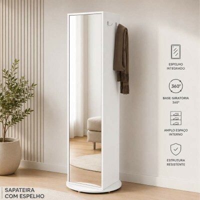 Sapateira Esthela Branco C/Base Girat�ria e Espelho Larg. 0.60m - M�veis Lopas
