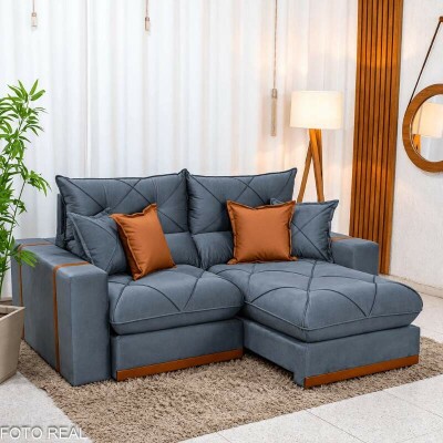 Sof� Retr�til Reclin�vel Gran Bello 2,00m Veludo Cinza - Molas Ensacadas