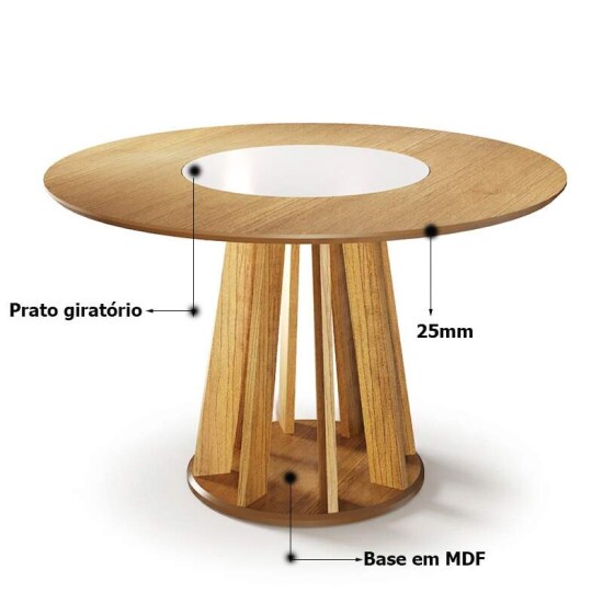 Mesa Flora com Prato Girat�rio 1.35x1.35 m Cinamomo/Off - Valdem�veis