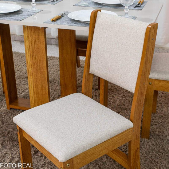 Mesa de Jantar Noor Mel 120x80 Tampo Off + 4 Cadeiras Sol Linho Bronze Bege - Viero