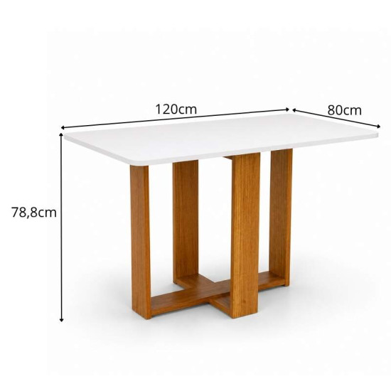 Mesa de Jantar Noor Mel 120x80 Tampo Off + 4 Cadeiras Sol Linho Bronze Bege - Viero