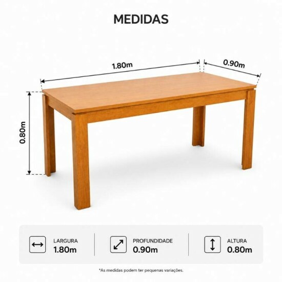 Mesa Athenas 180x90 Am�ndoa Tampo Maci�o - M�veis Lopas