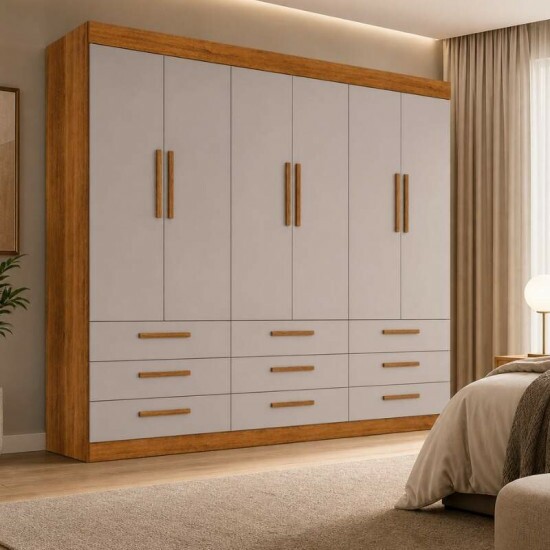 Roupeiro Dinamarca Larg. 1.84m Cinamomo/Off 6 Portas 9 Gavetas - Sall�to