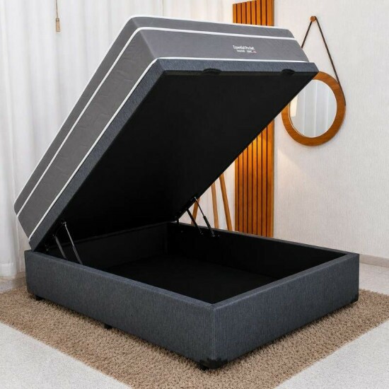 Colch�o Casal Essential Molas Ensacadas Pocket - Inovaflex + Box Ba� Casal Prime Confort Linh�o Petr�leo Blindado - Issacar 138x188x75 | Suporta at� 250kg
