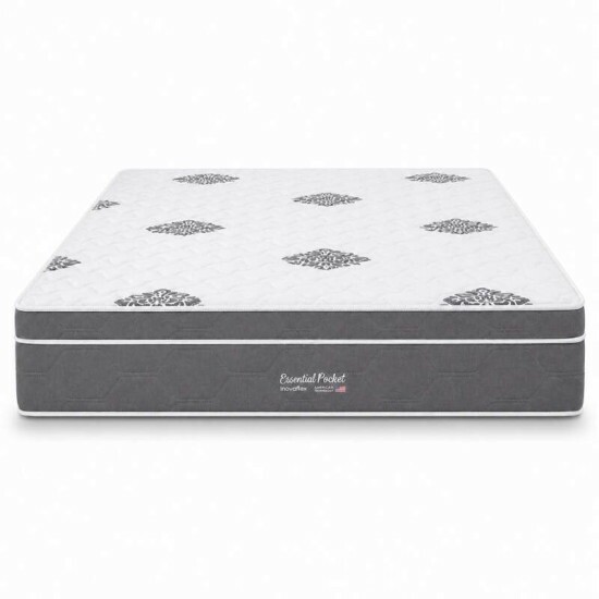 Colch�o Casal Essential Molas Ensacadas Pocket - Inovaflex + Box Ba� Casal Prime Confort Linh�o Petr�leo Blindado - Issacar 138x188x75 | Suporta at� 250kg