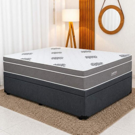 Colch�o Casal Essential Molas Ensacadas Pocket - Inovaflex + Box Ba� Casal Prime Confort Linh�o Petr�leo Blindado - Issacar 138x188x75 | Suporta at� 250kg