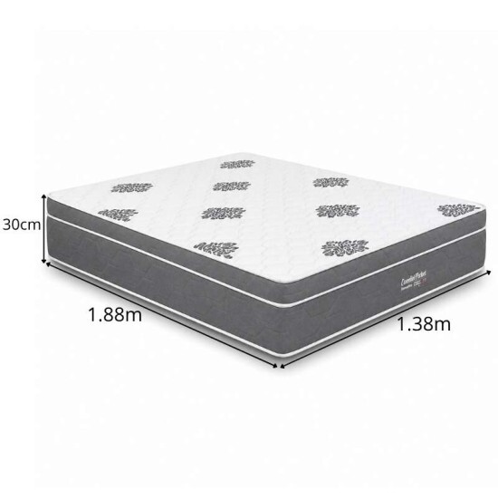 Colch�o Casal Essential Molas Ensacadas Pocket - Inovaflex + Box Ba� Casal Prime Confort Linh�o Petr�leo Blindado - Issacar 138x188x75 | Suporta at� 250kg