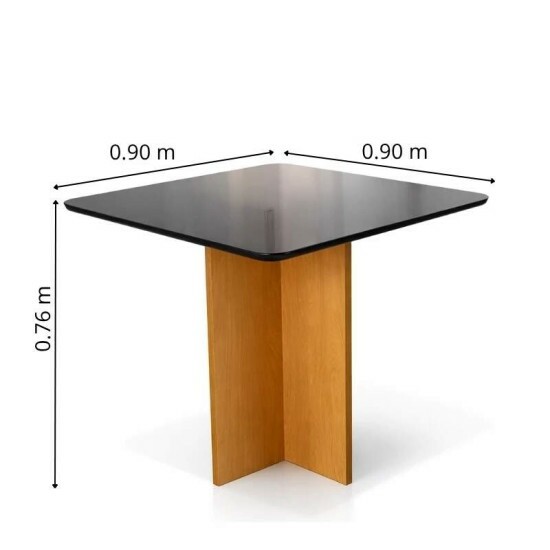 Mesa de Jantar Moscou 90x90 Vidro Preto/Base Cinamomo - Minas Plac + 4 Cad. Lisboa Veludo Preto 504 Madeira Art Assento - Entregue Montada