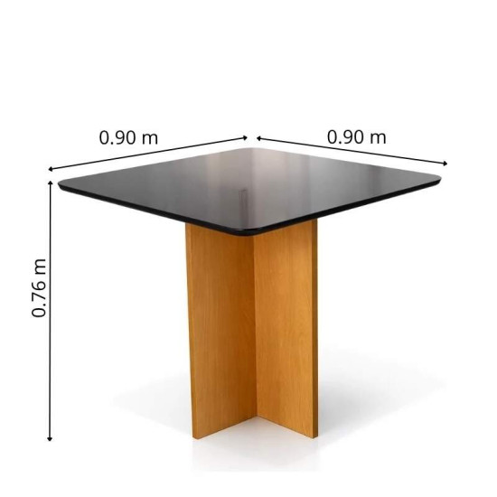 Mesa de Jantar Moscou 90x90 Vidro Preto Base Cinamomo Minas Plac + 4 Cadeiras Isabela Linho Bege 01 KM Decor - Entregue Montada