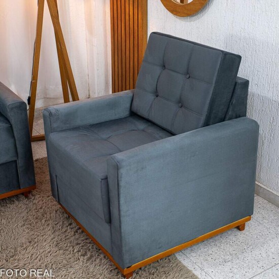 Sof� �ustria 3 Lugares + Poltrona �ustria Veludo Grafite A15