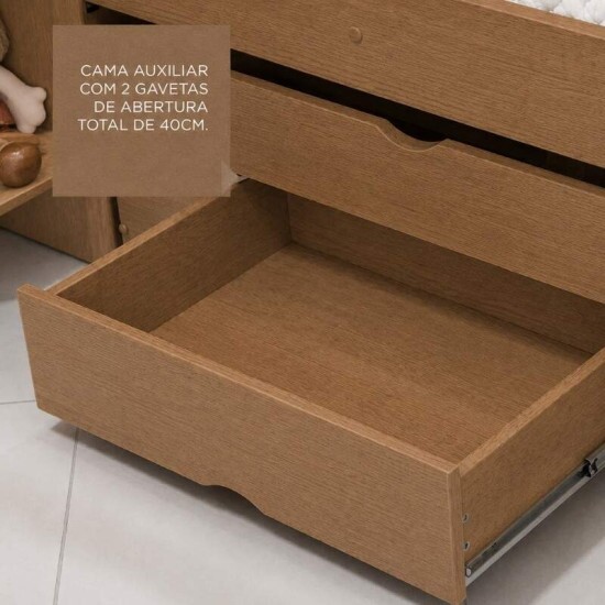 Cama Solteiro Mil�nio + Cama Auxiliar Solteiro 2 Gavetas Castanho - D Doro
