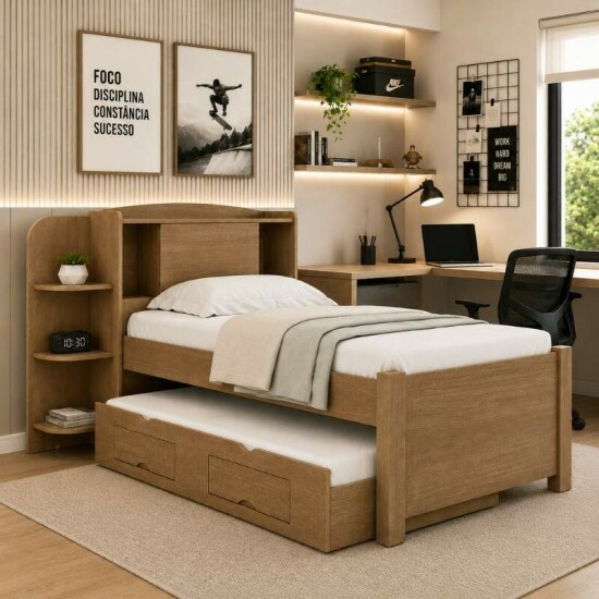 Cama Solteiro Mil�nio + Cama Auxiliar Solteiro 2 Gavetas Castanho - D Doro