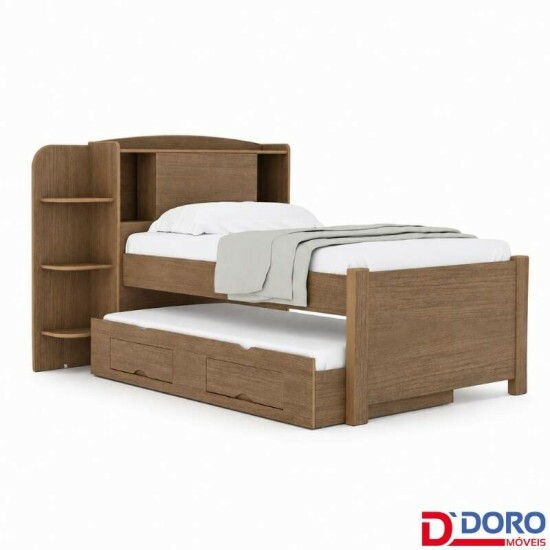 Cama Solteiro Mil�nio + Cama Auxiliar Solteiro 2 Gavetas Castanho - D Doro