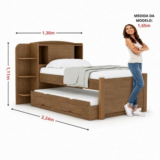 Cama Solteiro Mil�nio + Cama Auxiliar Solteiro 2 Gavetas Castanho - D Doro