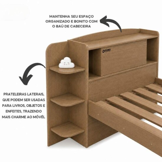 Cama Solteiro Mil�nio + Cama Auxiliar Solteiro 2 Gavetas Castanho - D Doro