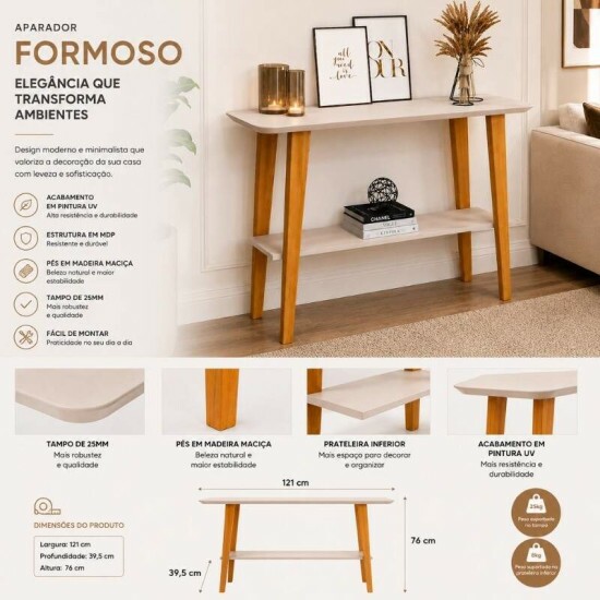 Aparador Formoso Candian Off/Cinamomo Larg. 1.21m - JCM