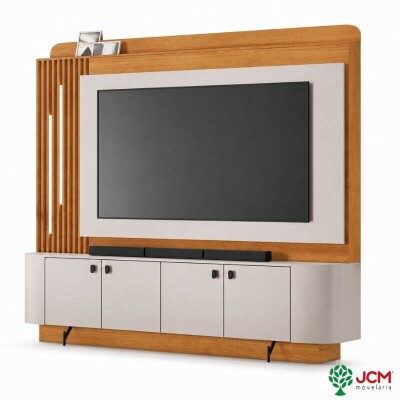 Home Dominus Candian 1.82m Cinamomo/Off White C/Detalhe Ripado e LED para TV at� 65''- JCM