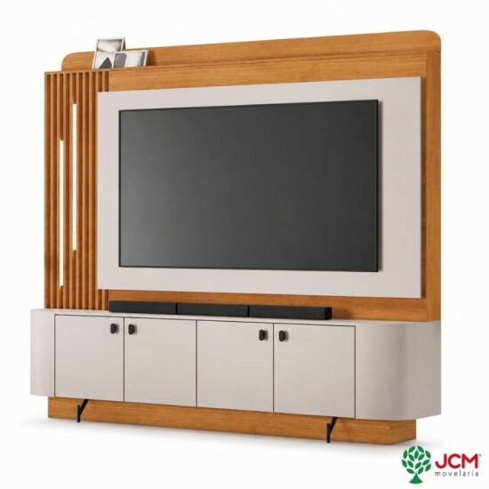 Home Dominus Candian 1.82m Cinamomo/Off White C/Detalhe Ripado e LED para TV at� 65\\\'\\\'- JCM