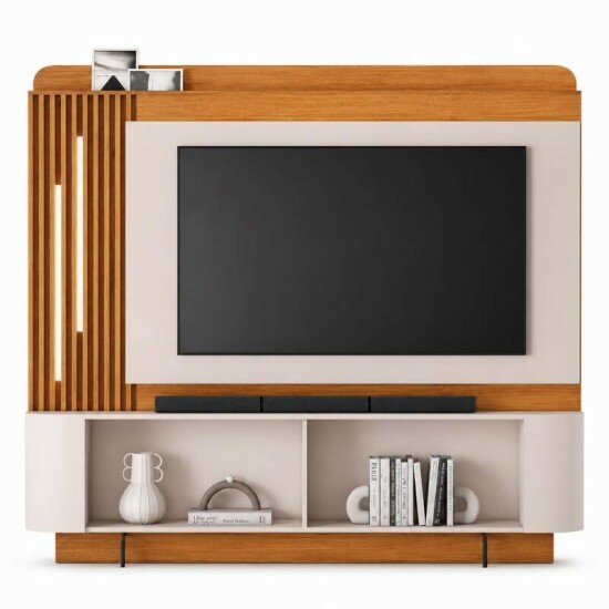 Home Dominus Candian 1.82m Cinamomo/Off White C/Detalhe Ripado e LED para TV at� 65\\\'\\\'- JCM