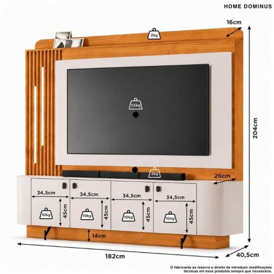 Home Dominus Candian 1.82m Cinamomo/Off White C/Detalhe Ripado e LED para TV at� 65\\\'\\\'- JCM