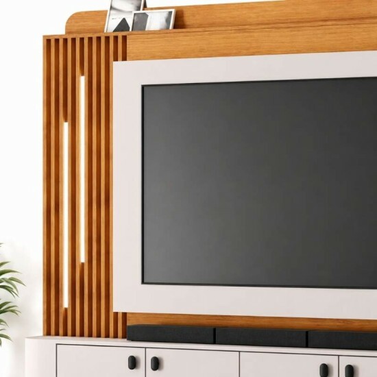 Home Dominus Candian 1.82m Cinamomo/Off White C/Detalhe Ripado e LED para TV at� 65\\\'\\\'- JCM