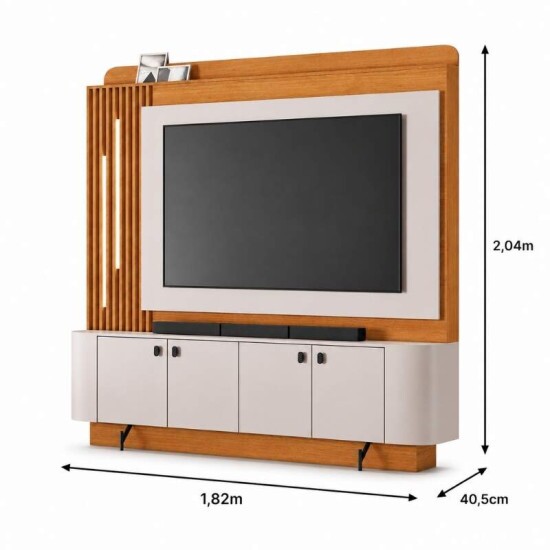 Home Dominus Candian 1.82m Cinamomo/Off White C/Detalhe Ripado e LED para TV at� 65\\\'\\\'- JCM
