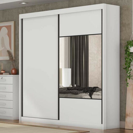 Guarda-roupa Versatto Neve Larg. 2.08m C/Espelho 2 Portas 8 Gavetas - Novo Horizonte