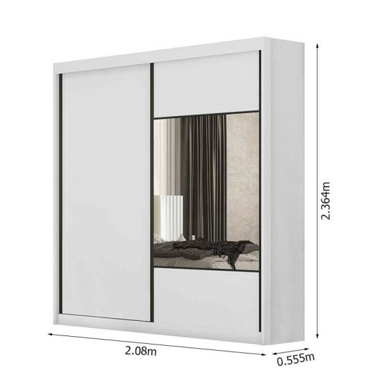 Guarda-roupa Versatto Neve Larg. 2.08m C/Espelho 2 Portas 8 Gavetas - Novo Horizonte