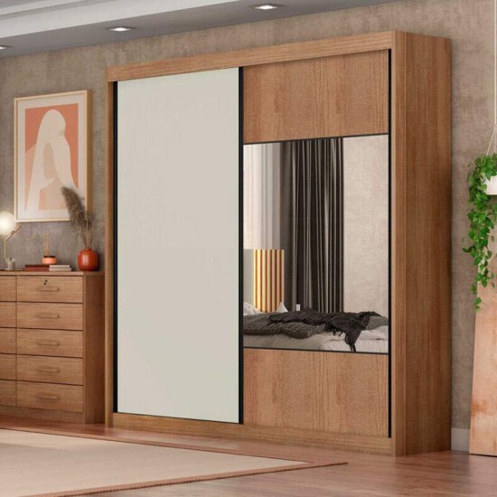 Guarda-roupa Versatto Cumaru/Fendi Larg. 2.08m C/Espelho 2 Portas 8 Gavetas - Novo Horizonte