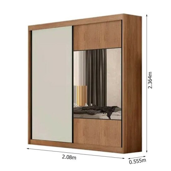 Guarda-roupa Versatto Cumaru/Fendi Larg. 2.08m C/Espelho 2 Portas 8 Gavetas - Novo Horizonte