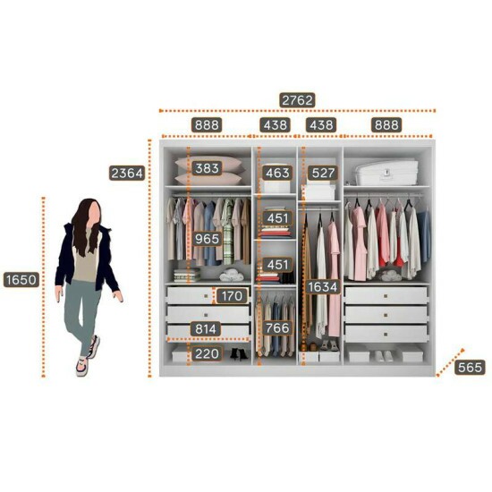 Guarda-roupa Rizon New Neve Larg. 2.43m 6 Portas 8 Gavetas - Novo Horizonte