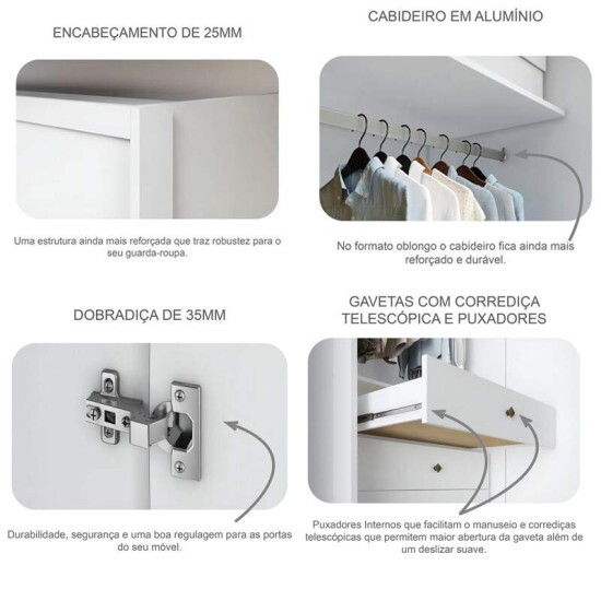 Guarda-roupa Rizon New Neve Larg. 2.43m 6 Portas 8 Gavetas - Novo Horizonte