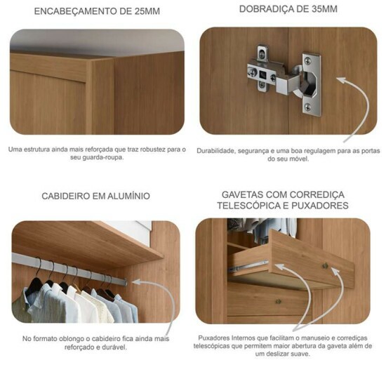 Guarda-roupa Rizon New Cumaru Larg. 2.43m 6 Portas 8 Gavetas - Novo Horizonte