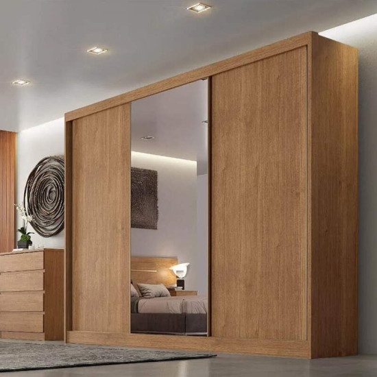 Guarda-roupa Casal 2,41m Diamond Plus Cumaru 3 Portas 8 Gavetas 100% MDF com 1 Espelho - Novo Horizonte