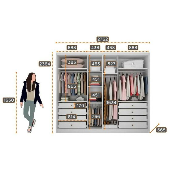 Roupeiro Robust Plus Neve 2.76m 6 Portas 8 Gavetas - Novo Horizonte