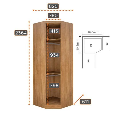 Modulado Rizon Canto Obl�quo Cumaru Larg. 0.827m C/Porta de Vidro - Novo Horizonte