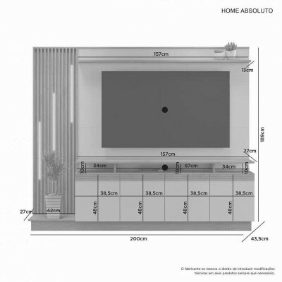 Home Absoluto Larg. 2.00m Cinamomo/Off Ripado C/ Led para TV at� 65
