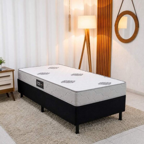 Colch�o Solteiro Confort Premium Ortop�dico Inovaflex + Box Solteiro Sued Preto Ortobel - 88x188x55 | Suporta at� 120kg