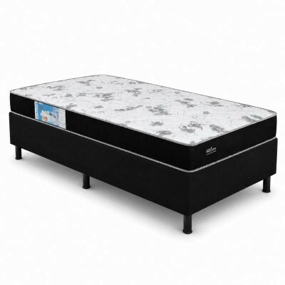 Colch�o Solt. Sant� Alt 14 Espuma D33 + Box Solt. Sued Preto Ortobel - 88x188x51 | Suporta at� 120kg