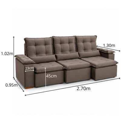 Sof� Retr�til Reclin�vel Gr�cia 2.70m Veludo Marrom - Sem Caixa
