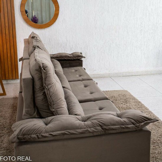 Sof� Retr�til Reclin�vel Gr�cia 2.70m Veludo Marrom - Sem Caixa