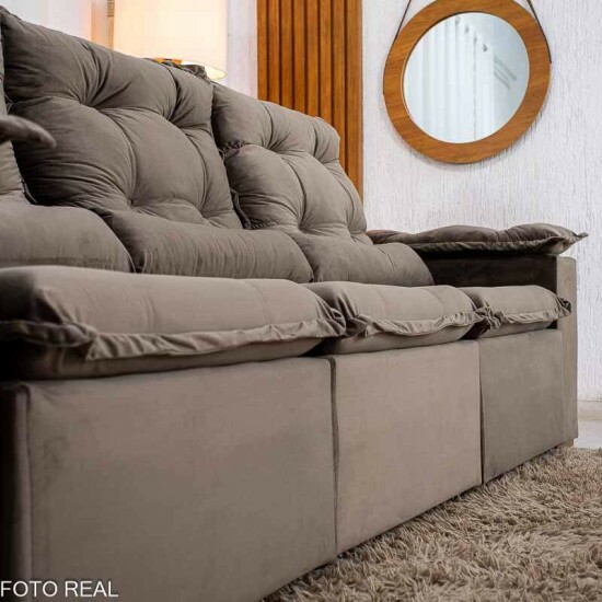 Sof� Retr�til Reclin�vel Gr�cia 2.70m Veludo Marrom - Sem Caixa