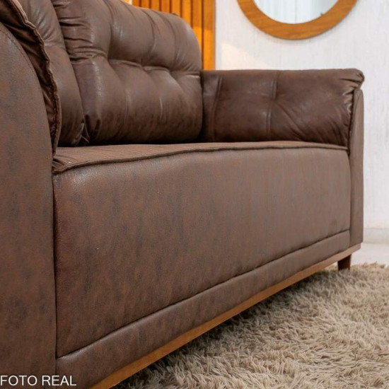Sof� 3 lug. Gramado 2.10m Korino Nobuck Marrom 3051 + Rack Magn�fico 212 Larg. 2.18m + Painel Magn�fico 220 Nature/Off C/LED e Ripado TV at� 85\\\" - Gelius