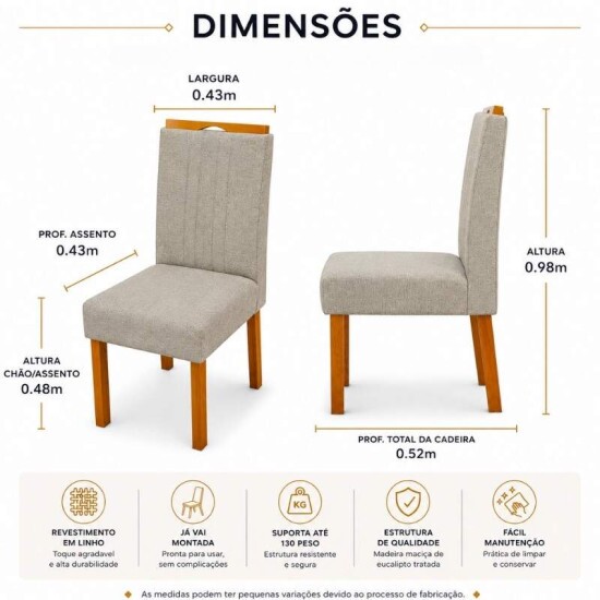 Mesa de Jantar Moscou 90x90 Vidro Off Base Cinamomo + 4 Cadeiras Atlanta Linho Bege Minas Plac - Entregue Montada