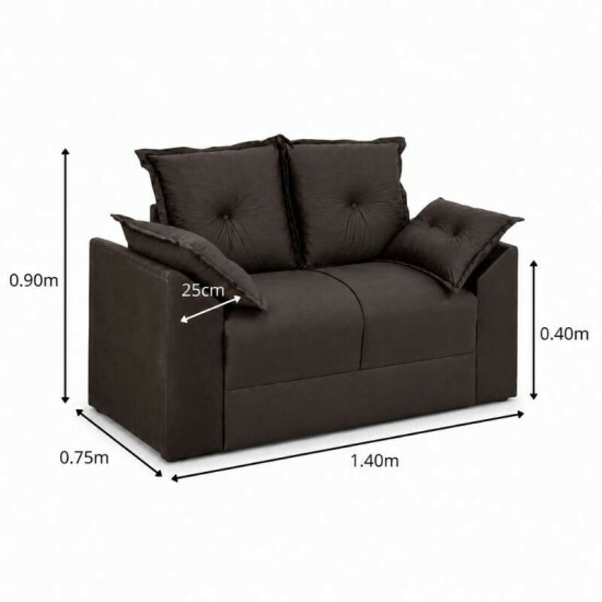 Sof� 2 Lugares Petra Veludinho Marrom Larg. 1.30m