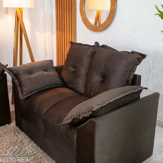 Sof� 2 Lugares Petra Veludinho Marrom Larg. 1.30m