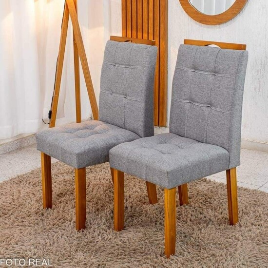 Mesa de Jantar Moscou 120x80 Vidro Off/Base Cinamomo + 4 Cad. Londres Linho Cinza Madeira Minas Plac - Entregue Montada