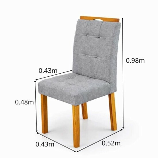 Mesa de Jantar Moscou 120x80 Vidro Off/Base Cinamomo + 4 Cad. Londres Linho Cinza Madeira Minas Plac - Entregue Montada
