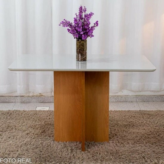 Mesa de Jantar Moscou 120x80 Vidro Off/Base Cinamomo + 4 Cad. Londres Linho Cinza Madeira Minas Plac - Entregue Montada